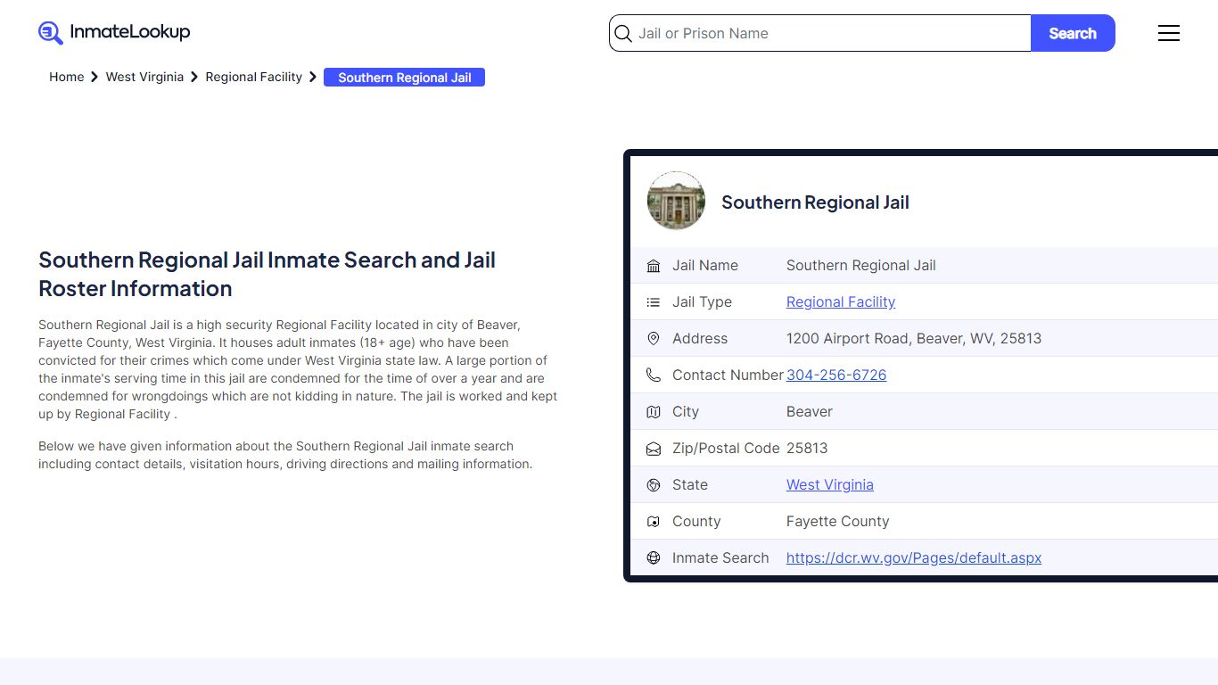 Southern Regional Jail Inmate Search, Jail Roster, Bookings, Arrests ...